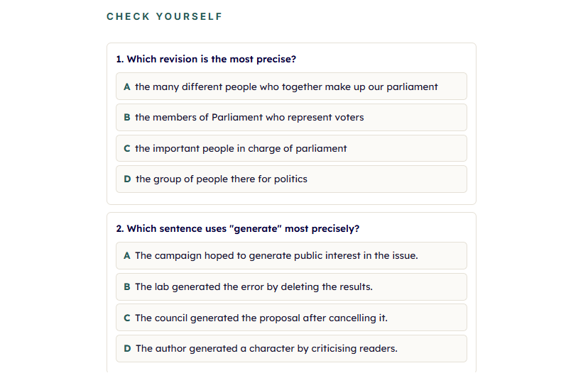 A short check-yourself quiz on the skill just taught.