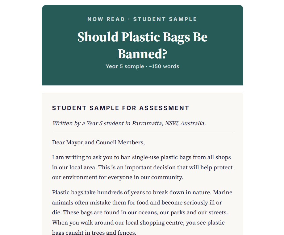 Real Year 5 Peer Assessment module — Should Plastic Bags Be Banned