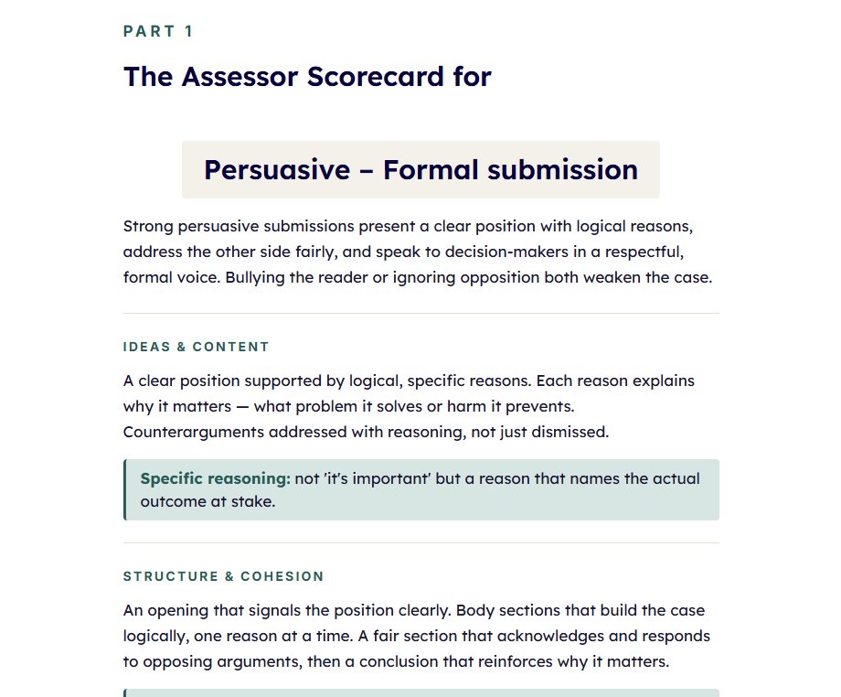 Real Year 8 Peer Assessment module — Assessing a council submission