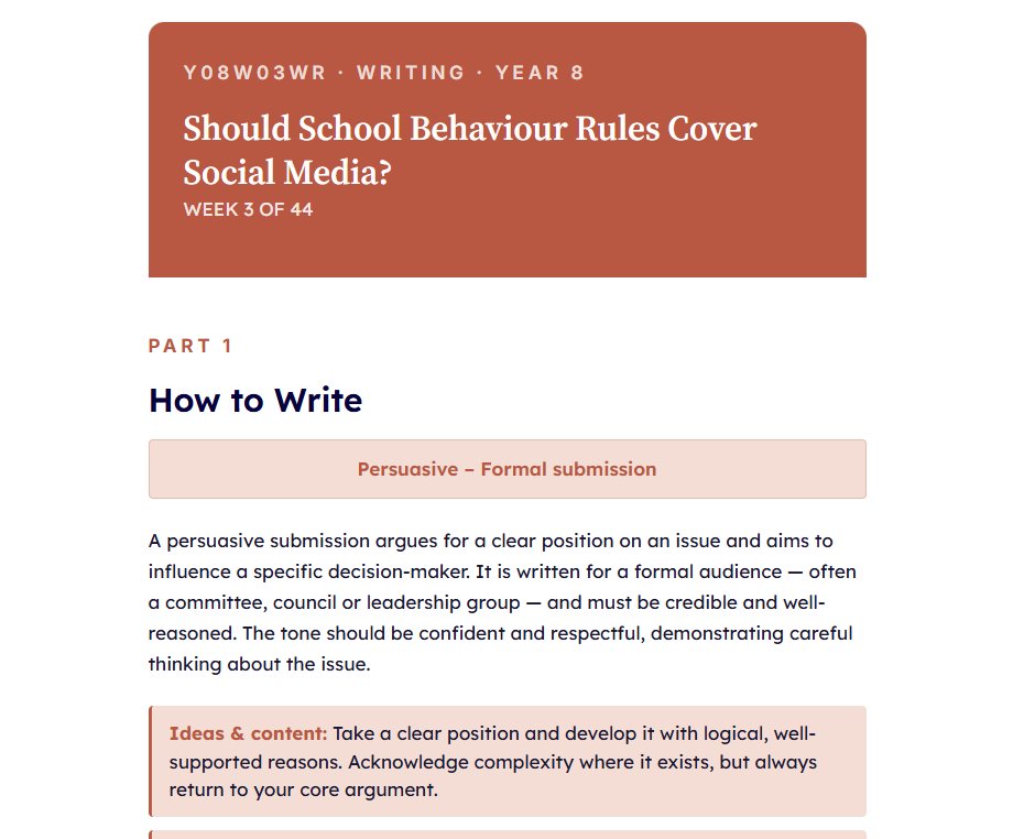 Real Year 8 Writing module — Should School Behaviour Rules Cover Social Media